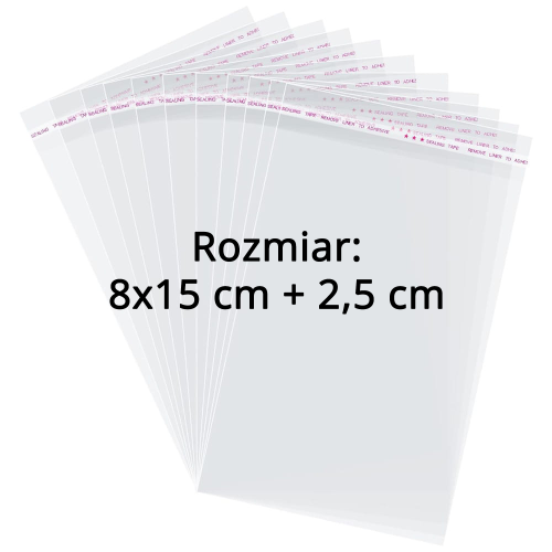 Woreczki / Torebki celofanowe z klejem 8x15 + 2,5 cm z klejem (100 sztuk) EDI Company.png