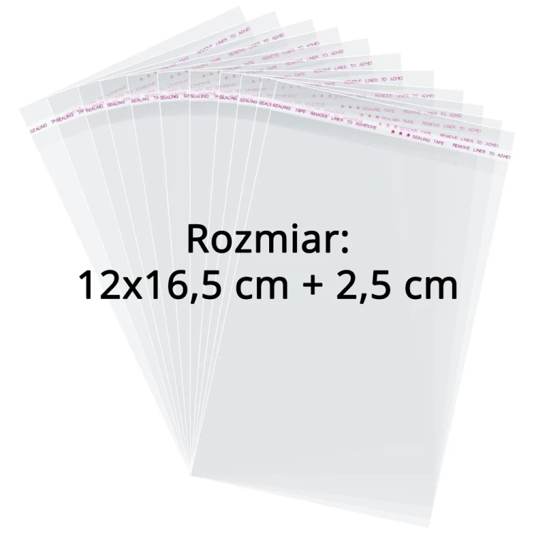 Woreczki / Torebki celofanowe z klejem 12x16,5 + 2,5 cm (100 sztuk).png