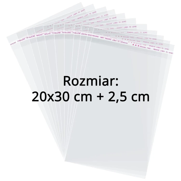 Woreczki / Torebki celofanowe z klejem 20x30 + 5 cm (100 sztuk) Edi Company.png