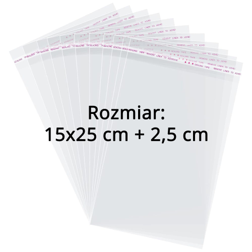 Woreczki / Torebki celofanowe z klejem 15x25 + 2,5 cm (100 sztuk) Edi Company.png