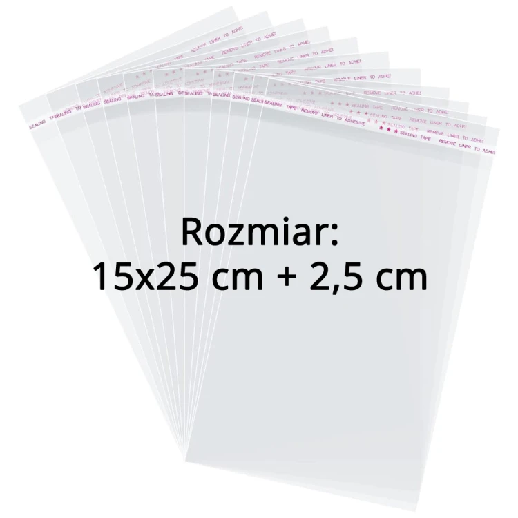 Woreczki / Torebki celofanowe z klejem 15x25 + 2,5 cm (100 sztuk) Edi Company.png