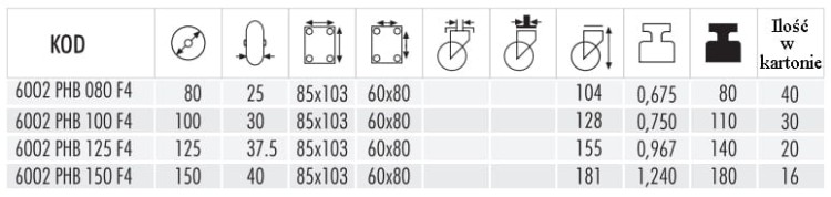 Specyfikacja koło 6002 PHB 125 F z hamulcem